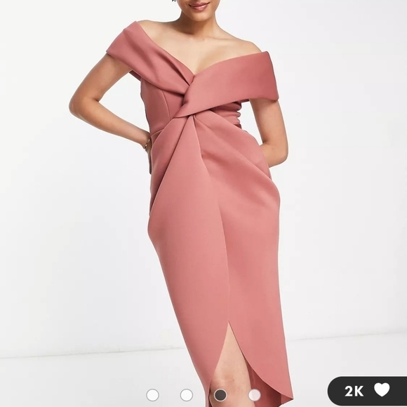 NWT Asos twist front off the shoulder high slit scuba midi dress - Picture 4 of 8